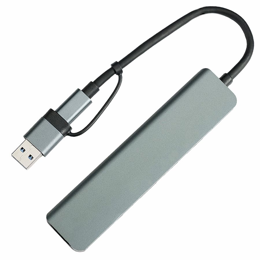 USB-хаб STEM 7 в 1, серый, алюминий