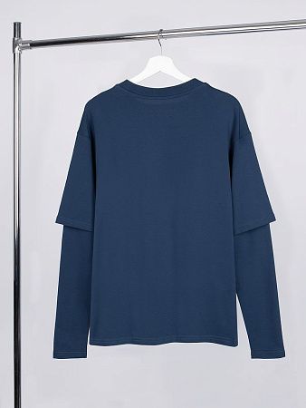 Футболка оверсайз с двойным рукавом Kosmos, темно-синяя, размер XL/2XL