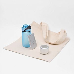 Подарочный набор Атлантис, Пэшн, Флип мини (Atlantis, Passion, Flip mini), голубая (аккумулятор, колонка, бутылка)