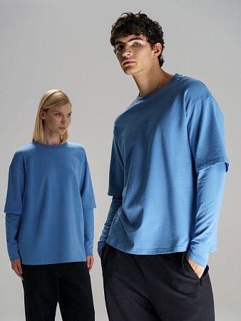 Футболка оверсайз с двойным рукавом Kosmos, синяя, размер XL/2XL