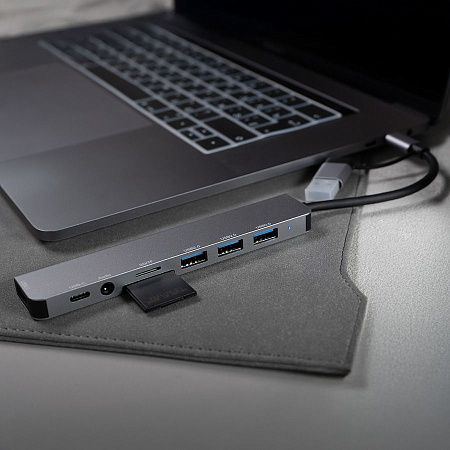 USB-хаб ROOT 8 в 1, серый, алюминий