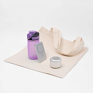 Подарочный набор Атлантис, Пэшн, Флип мини (Atlantis, Passion, Flip mini), фиолетовый (аккумулятор, колонка, бутылка)