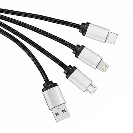 Кабель - брелок Plug с подсветкой гравировки, черный