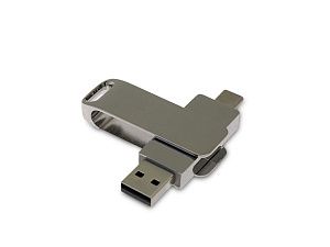 USB 3.0- флешка на 64 Гб с поворотным механизмом и дополнительным разъемом Type-C