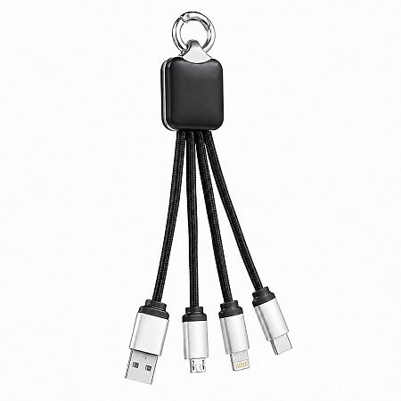 Кабель - брелок Plug с подсветкой гравировки, черный